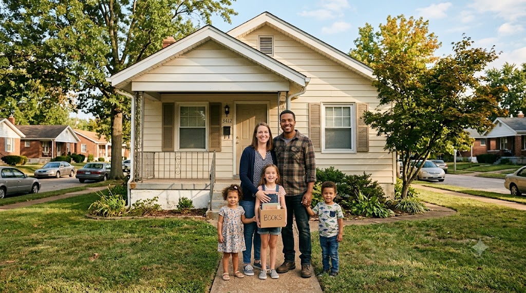 A family moving into their new home